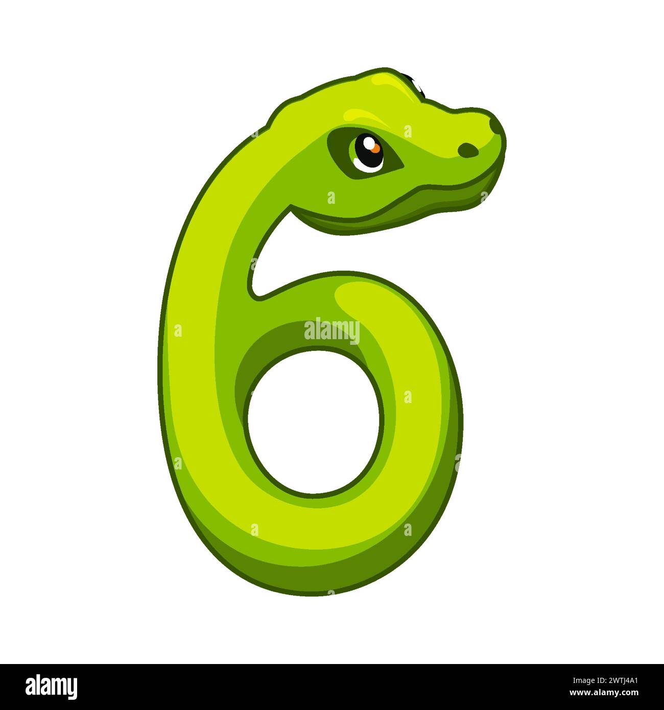Snake font. Digit 6. Cartoon Six number Stock Vector