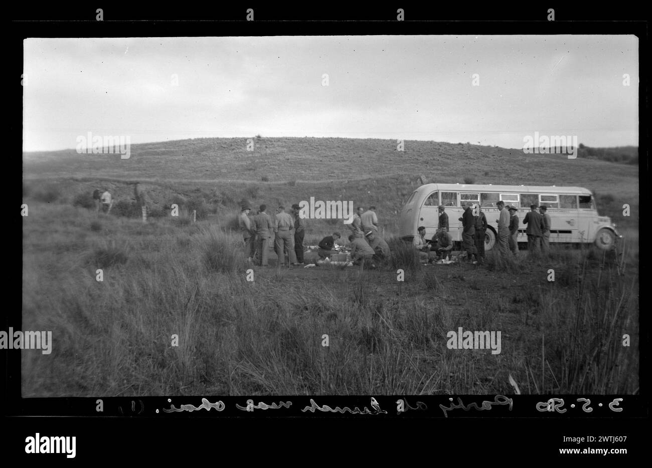 Party at lunch near Ohai gelatin silver negatives, black-and-white negatives Stock Photo