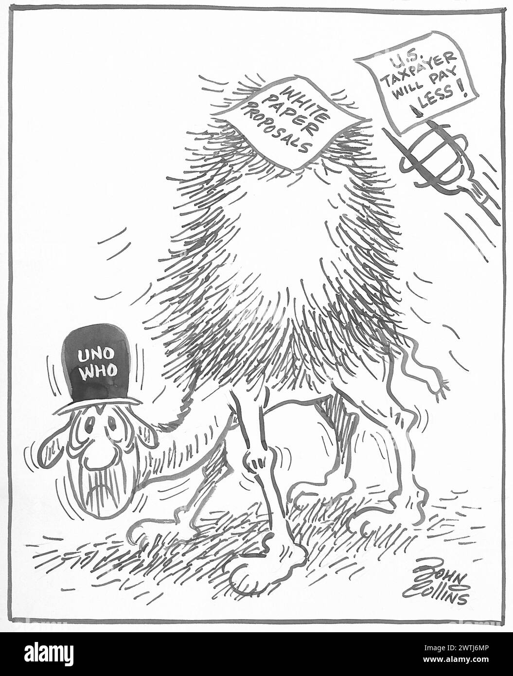 Cartoon - The Straw that Broke the Camel's Back. John Collins (1917-2007) Stock Photo