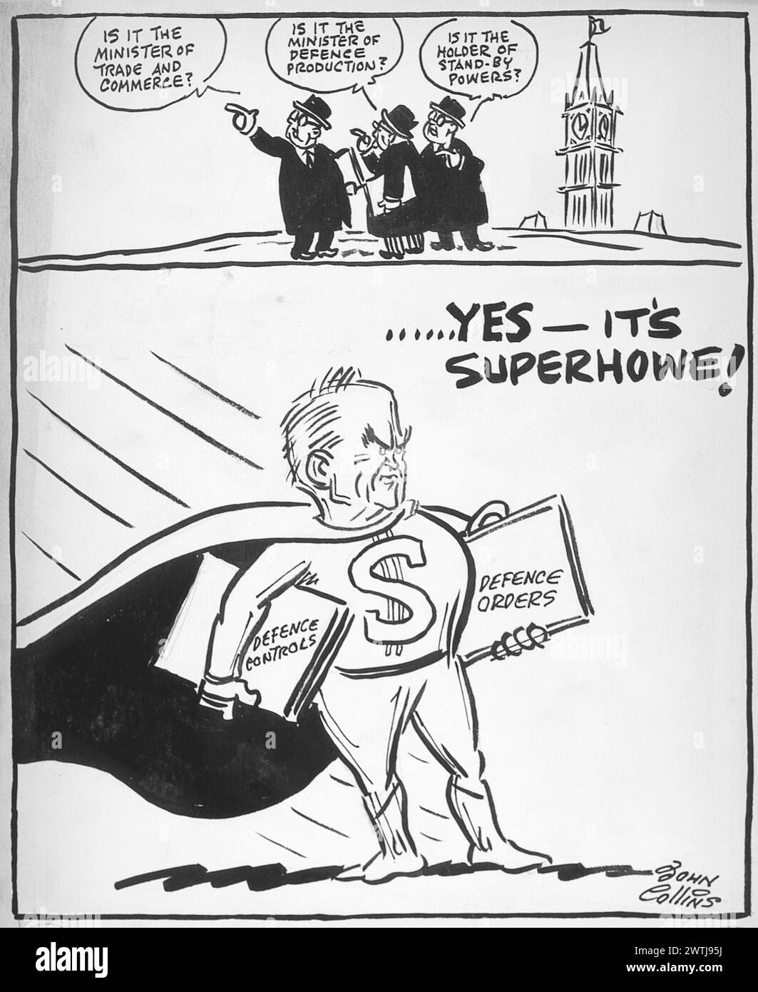 Cartoon - Ottawa Superman. John Collins (1917-2007) Stock Photo