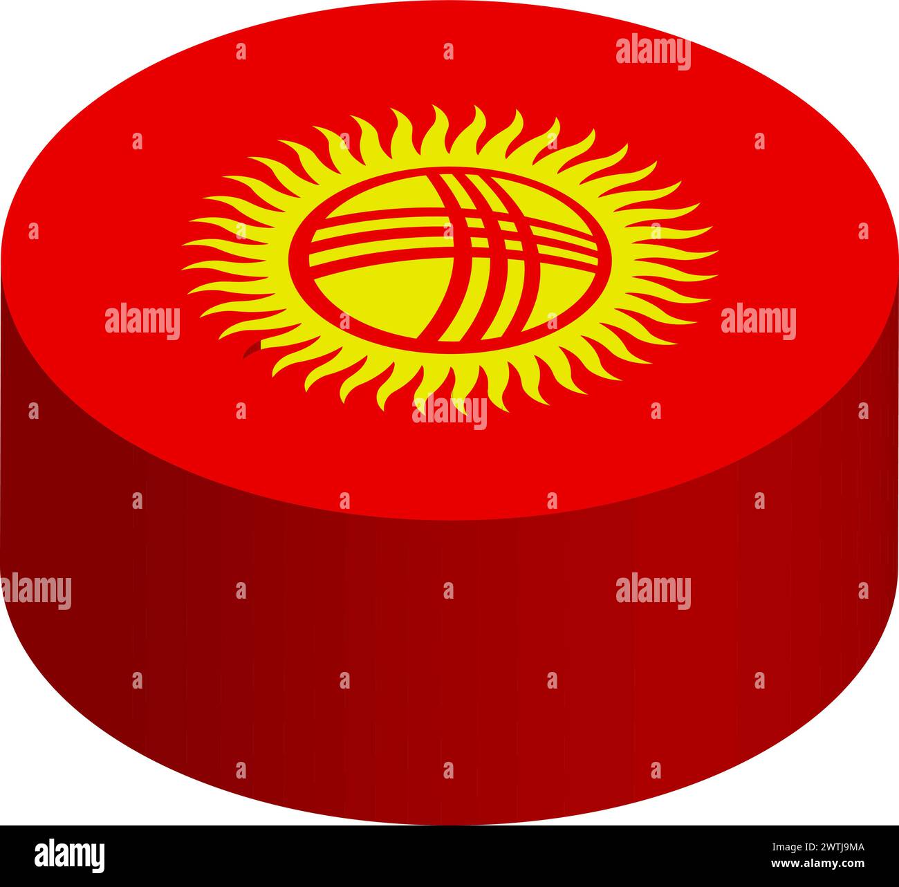 Kyrgyzstan flag - 3D isometric circle isolated on white background. Vector object. Stock Vector