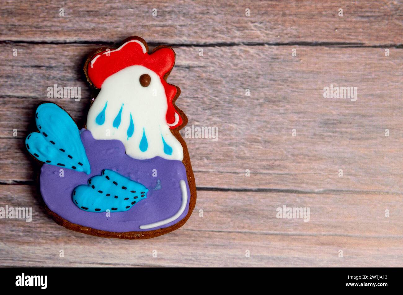 Easter gingerbread cookie on  wooden table. Cookies for Easter Stock Photo