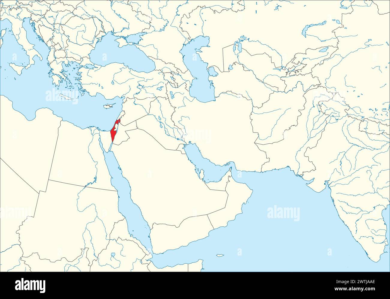 Red map of ISRAEL inside white - Red Map Of Israel Inside White Map Of The Middle East 2WTJAAE 