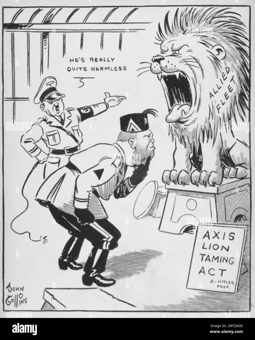 Cartoon - Going to Put His Head in the Lion's Mouth ?. John Collins