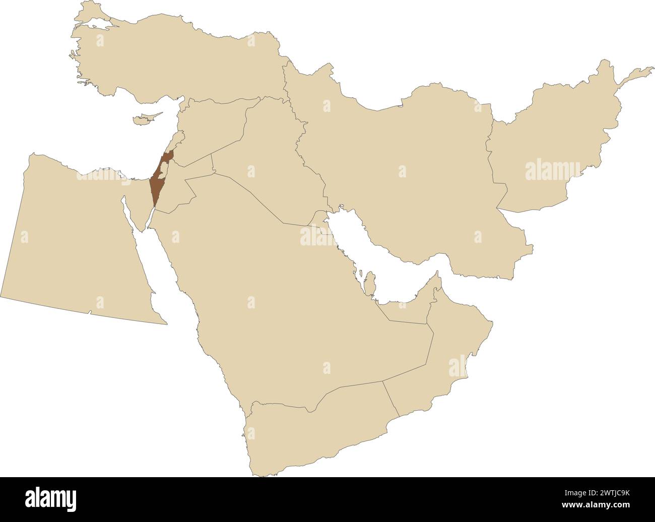 Dark brown map of ISRAEL inside - Dark Brown Map Of Israel Inside Light Brown Map Of The Middle East 2WTJC9K 
