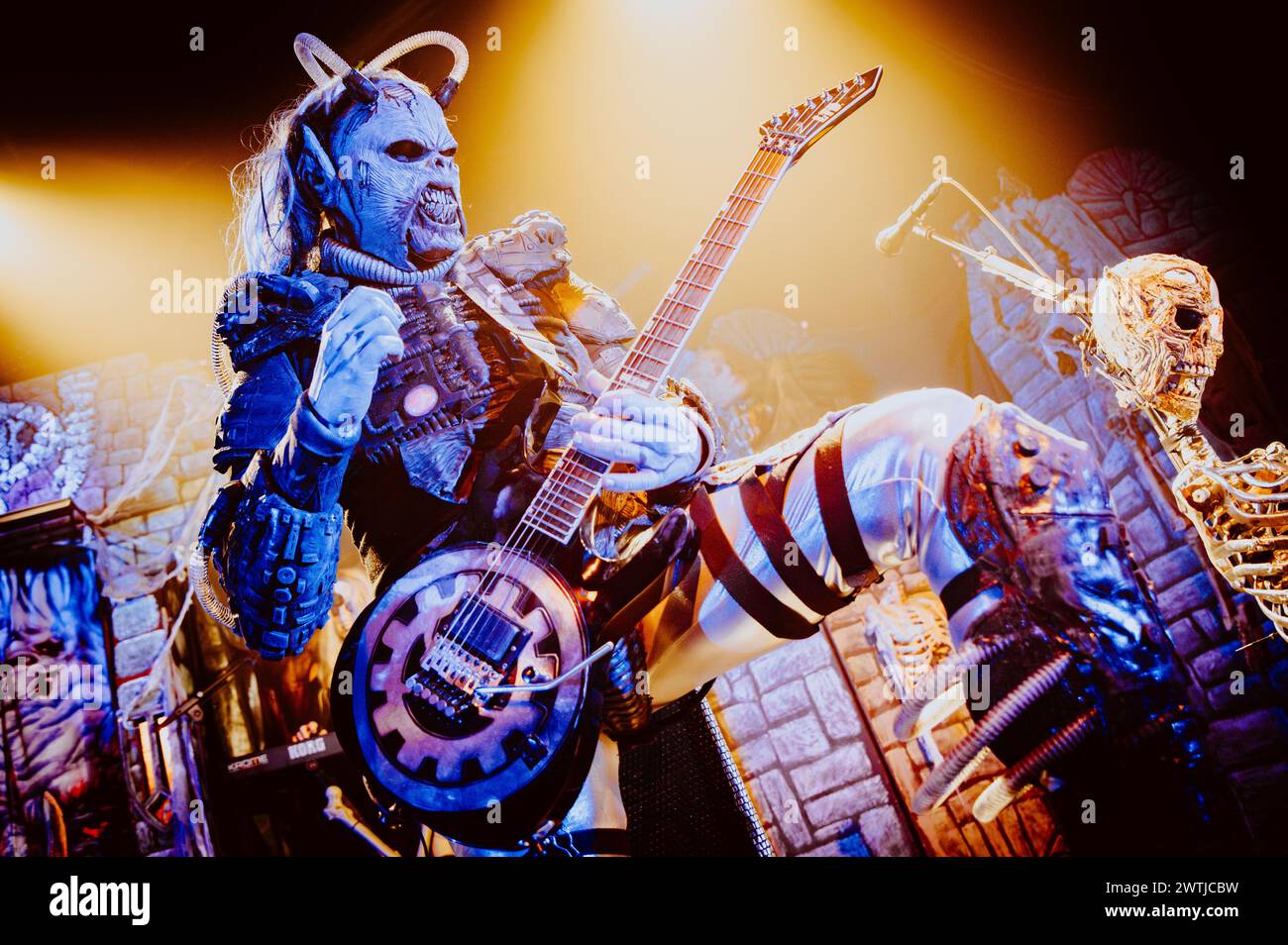 Copenhagen, Denmark. 17th Mar, 2024. The Finnish hard rock band Lordi performs a live concert at Pumpehuset in Copenhagen. Here guitarist Kone is seen live on stage. (Photo Credit: Gonzales Photo/Alamy Live News Stock Photo
