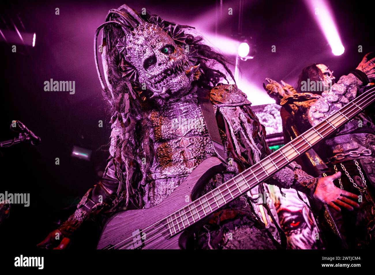 Copenhagen, Denmark. 17th Mar, 2024. The Finnish hard rock band Lordi performs a live concert at Pumpehuset in Copenhagen. Here bass player Hiisi is seen live on stage. (Photo Credit: Gonzales Photo/Alamy Live News Stock Photo