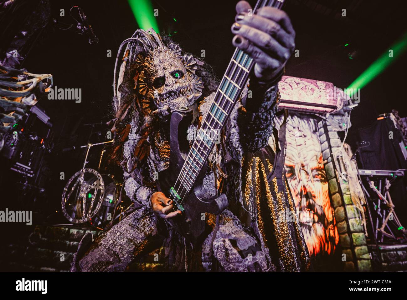 Copenhagen, Denmark. 17th Mar, 2024. The Finnish hard rock band Lordi performs a live concert at Pumpehuset in Copenhagen. Here bass player Hiisi is seen live on stage. (Photo Credit: Gonzales Photo/Alamy Live News Stock Photo