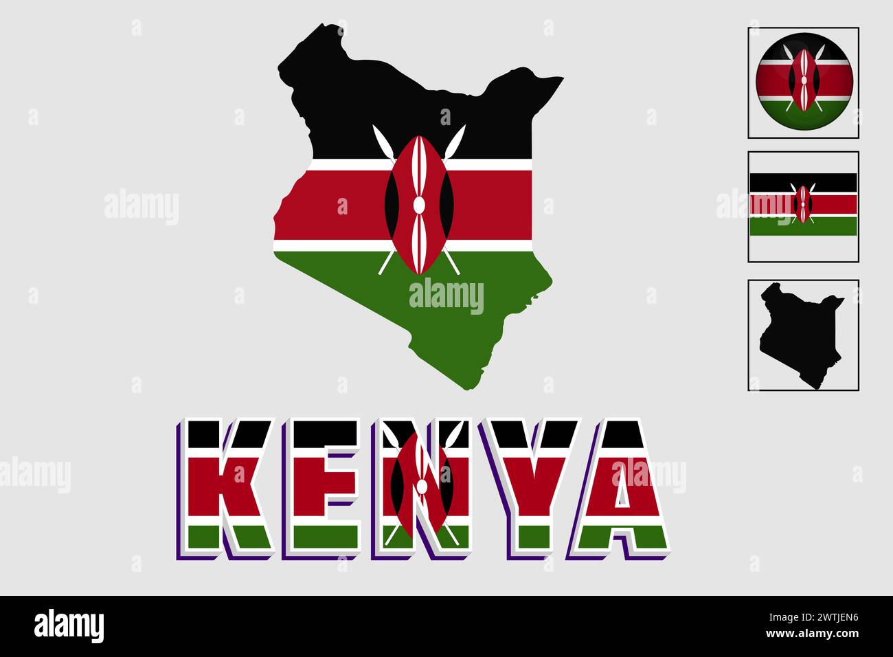Kenya flag and map in a vector graphic Stock Vector