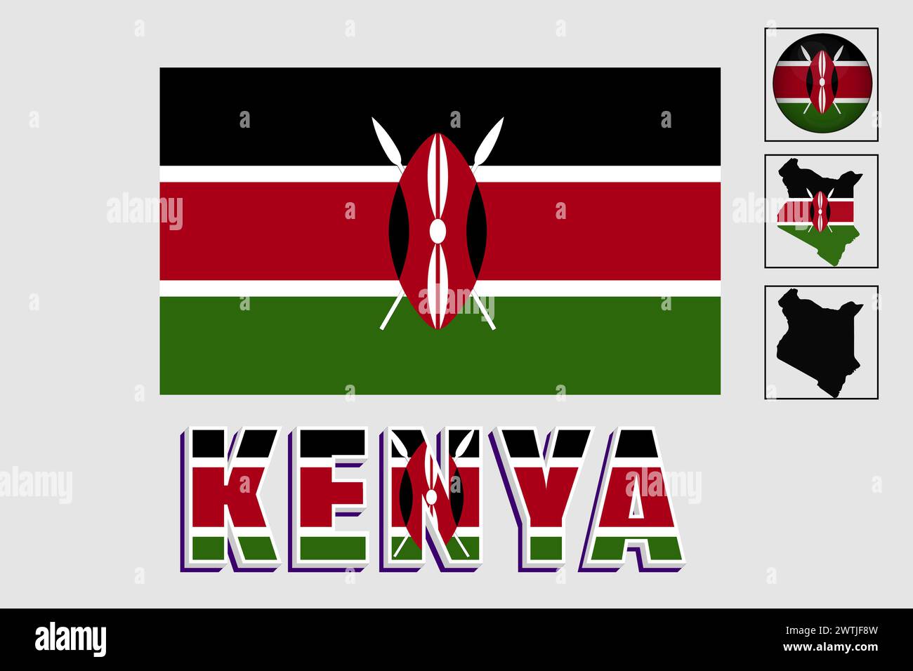 Kenya flag and map in a vector graphic Stock Vector
