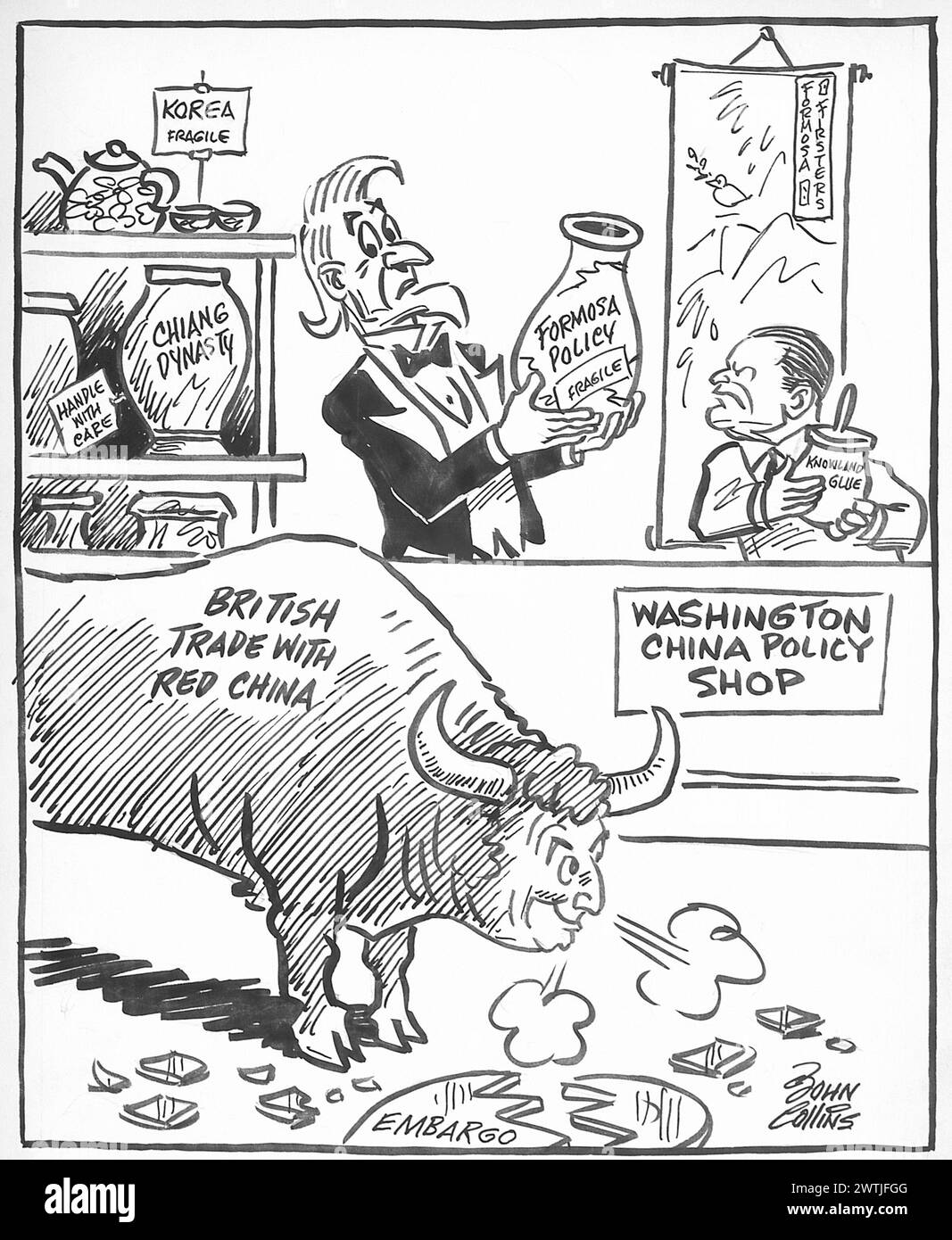 Cartoon - John Bull in the China Shop. John Collins (1917-2007 Stock