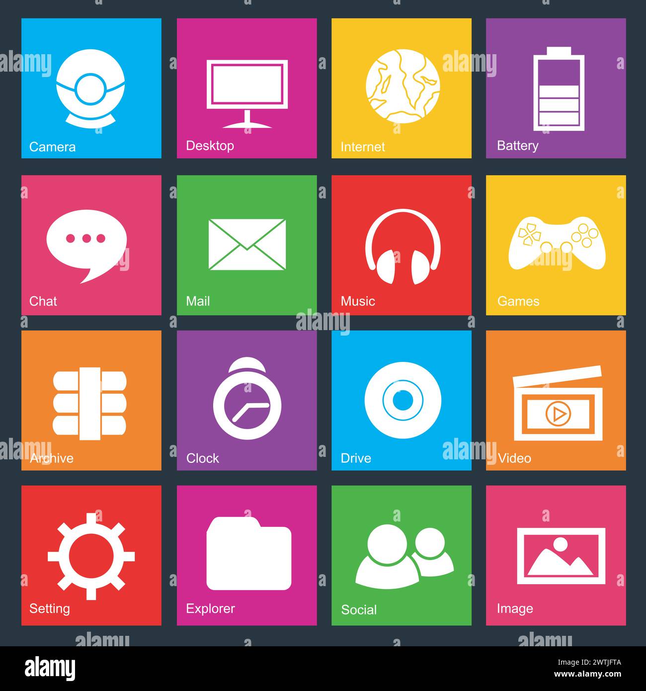 Colored Computer Icons metro style set, Vector Illustration Stock ...