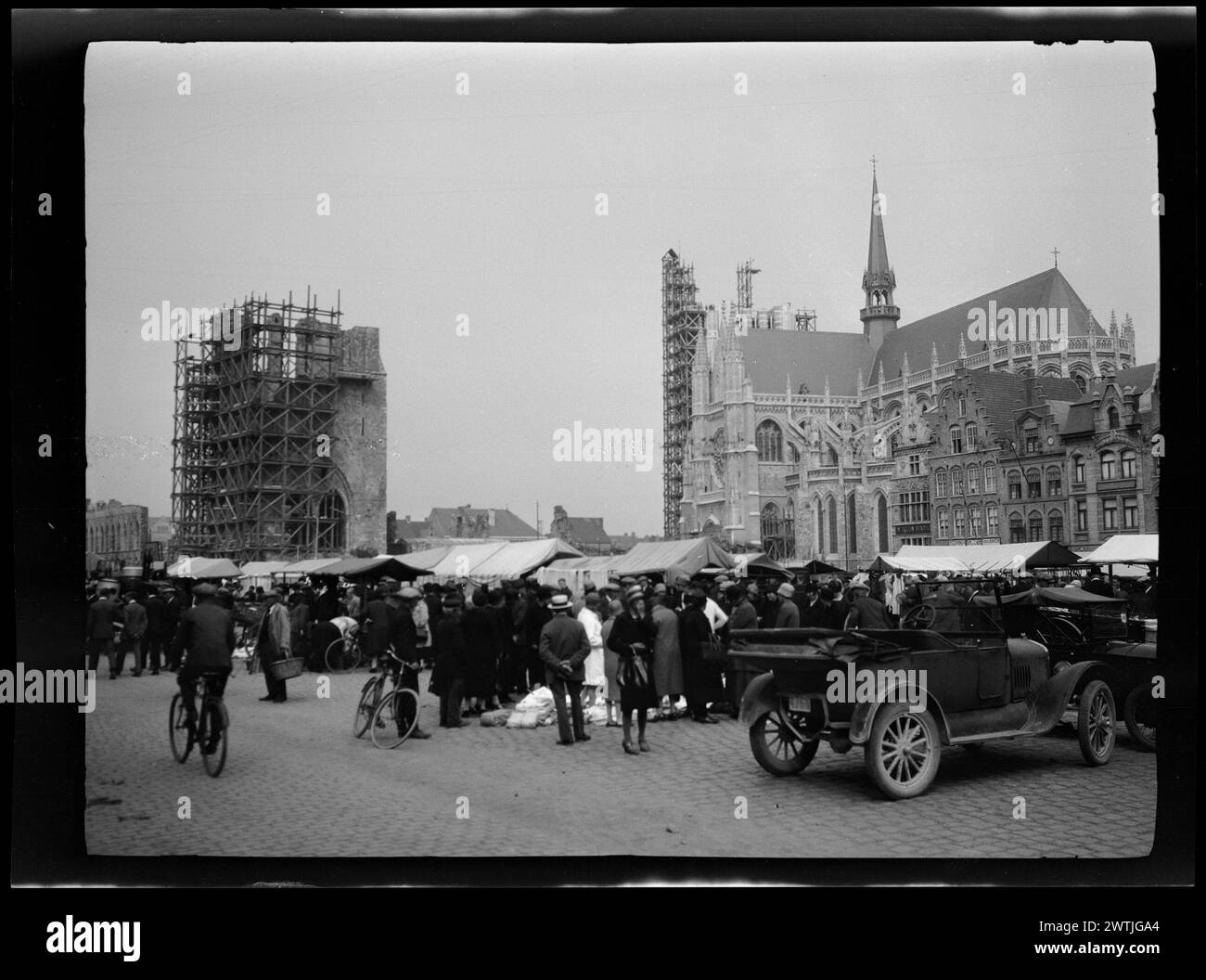 Market Square, Leper, Belgium gelatin silver negatives, black-and-white negatives Stock Photo