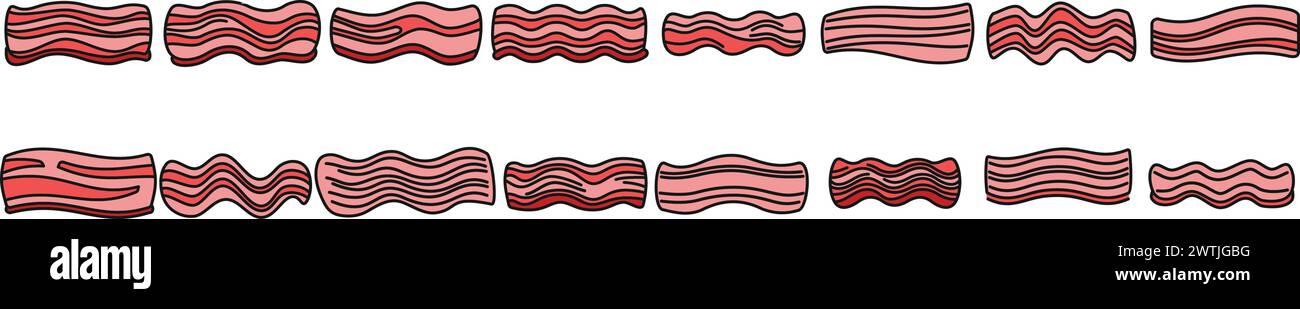 Bacon icons set outline vector. Meet food. Fresh beef thin line color ...