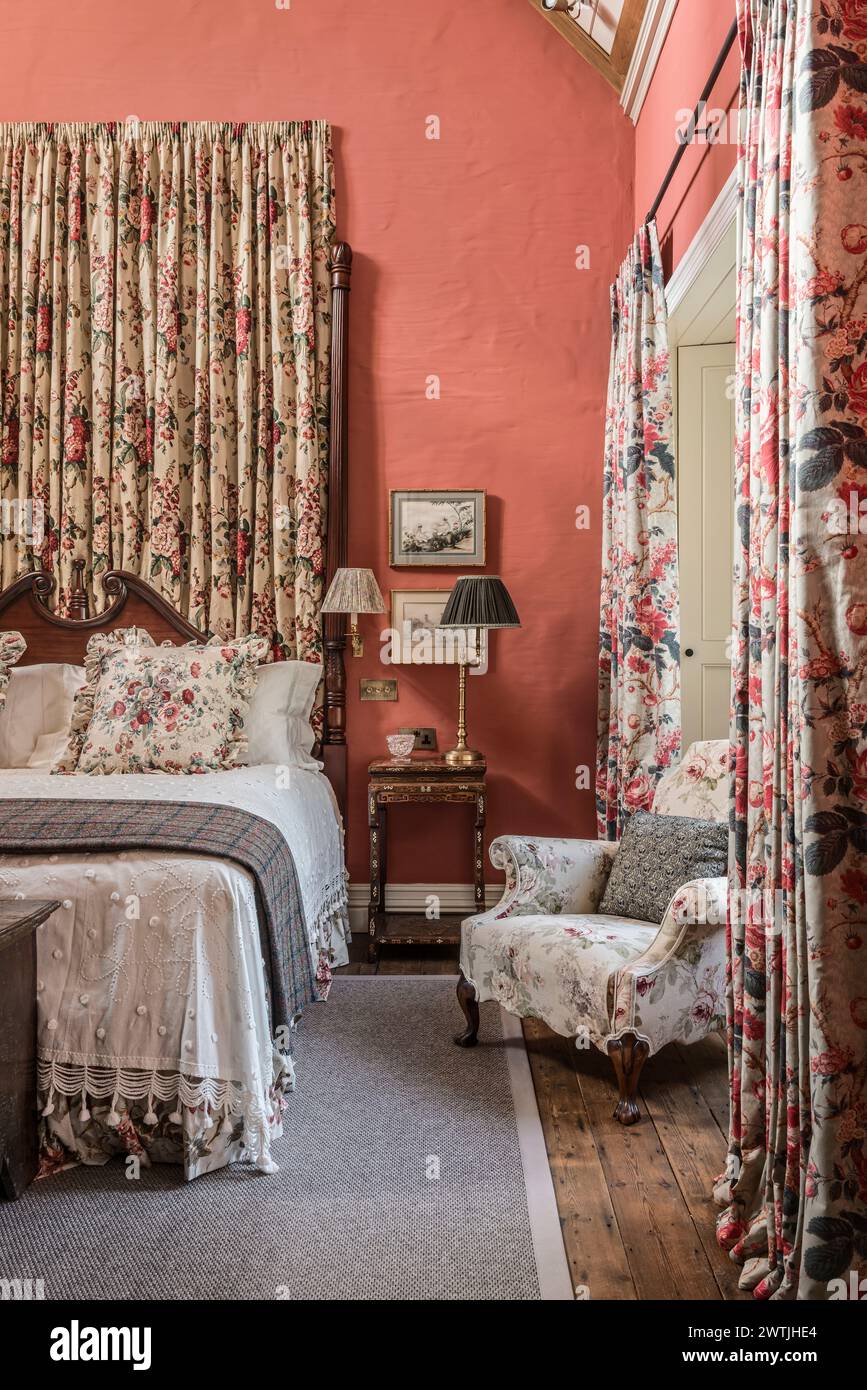 Floral fabrics in luxury hotel accommodation in Ardfin on the Isle of Jura, Inner Hebrides, Scotland, UK Stock Photo