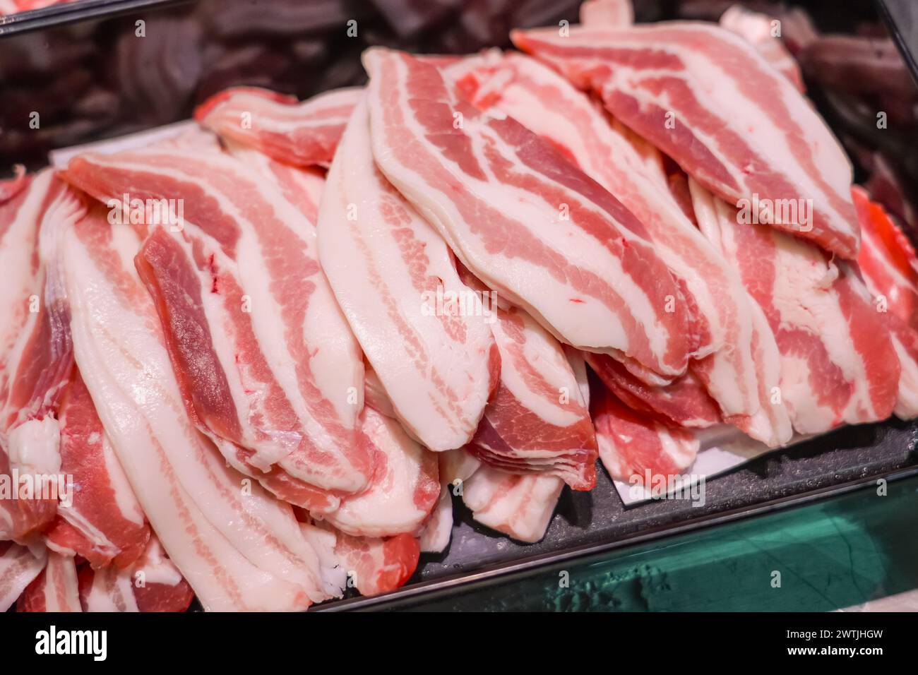 Bacon layer of lard fat various cuts of pork steaks, different parts of