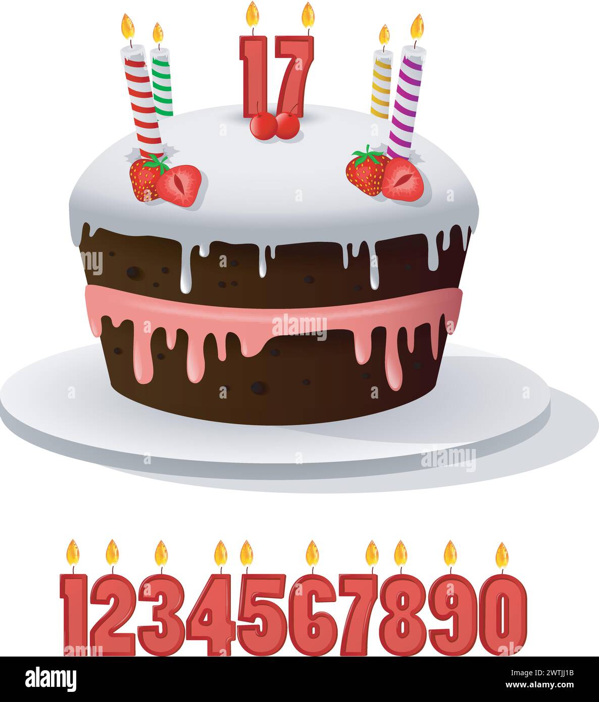 Birthday Cake with Candles Anniversary, Vector Illustration Stock ...
