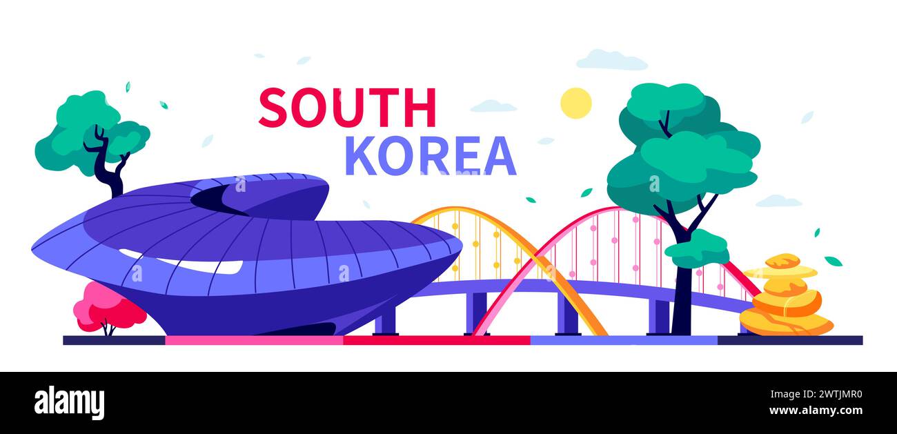 Sights of South Korea - modern colored vector illustration Stock Vector