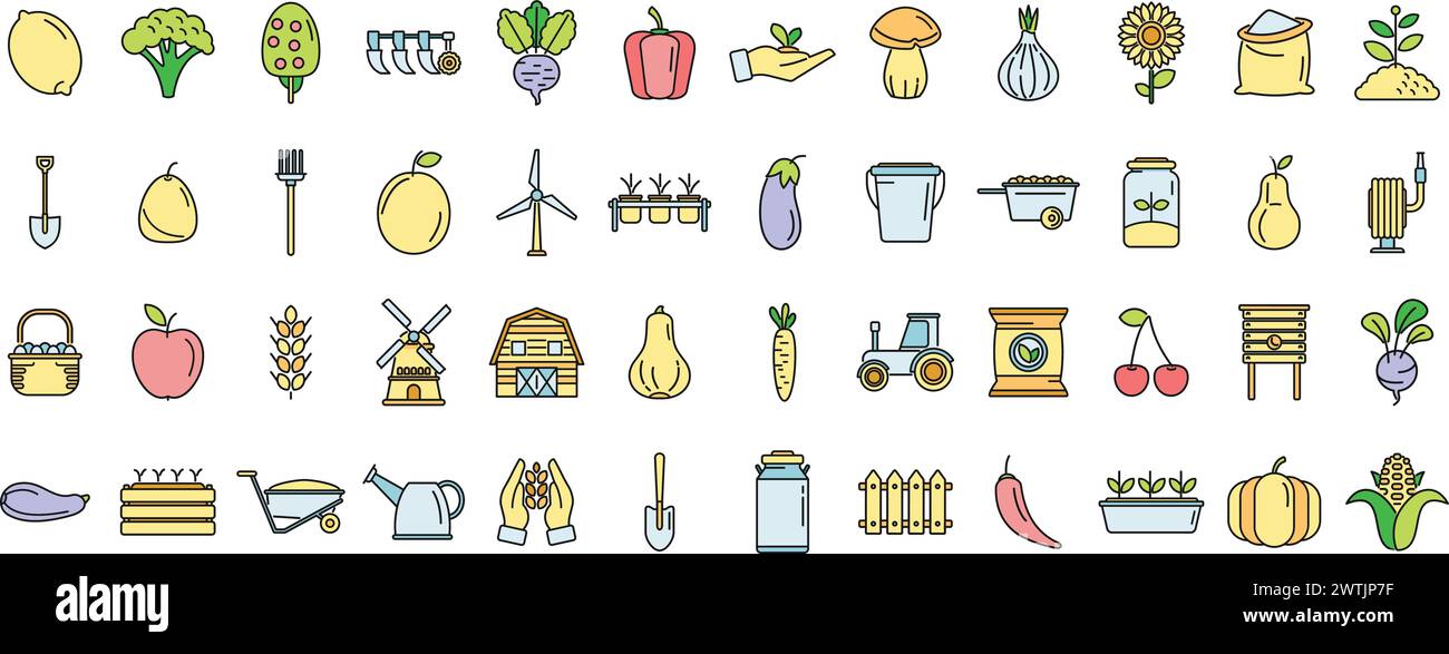 Eco farming icons set outline vector. Agriculture farmer. Local produce ...