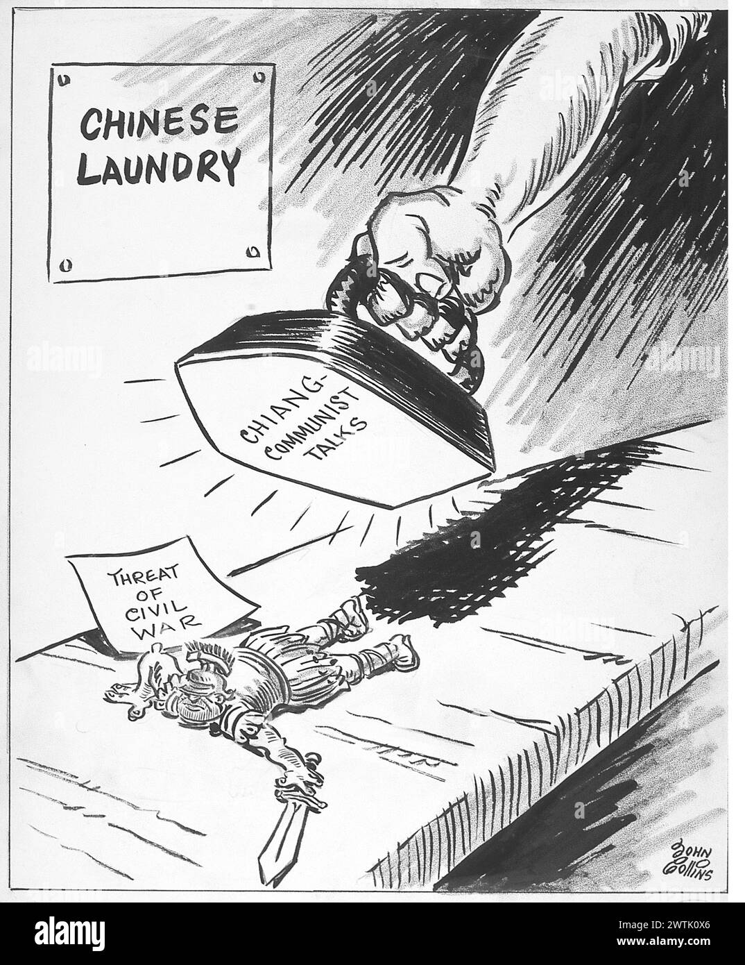 Cartoon Trying to Iron Out their Differences. John Collins (19172007