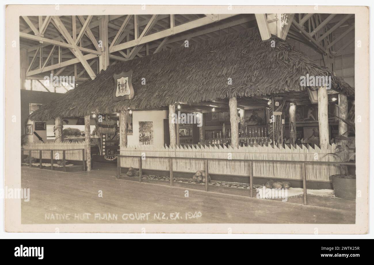 Hut, Fijian Court, New Zealand Centennial Exhibition Photographic postcards, gelatin silver prints Stock Photo