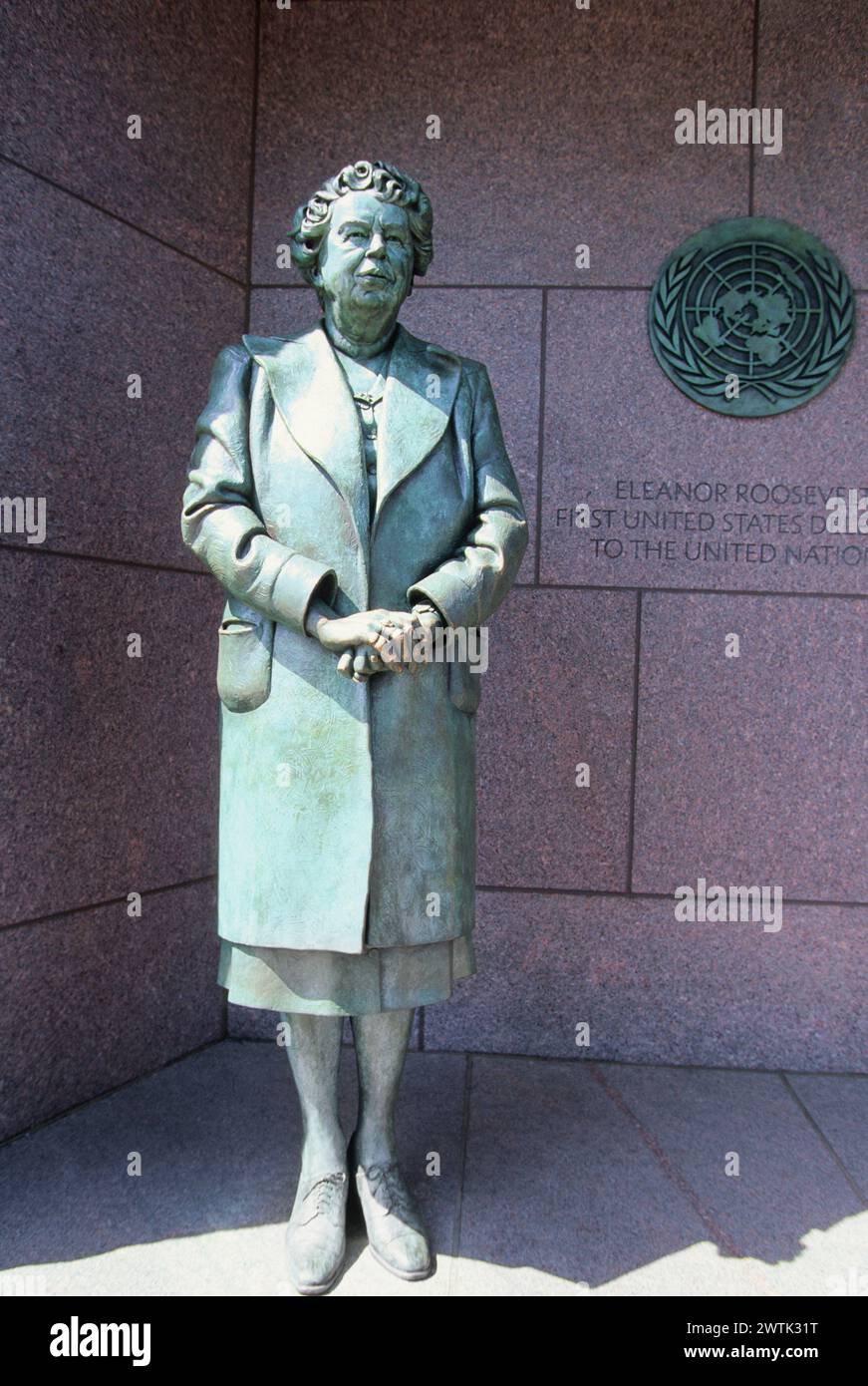 Eleanor Roosevelt statue at the Franklin Delano Roosevelt Memorial Monument in Washington DC, USA. National Mall and Memorial Parks Stock Photo