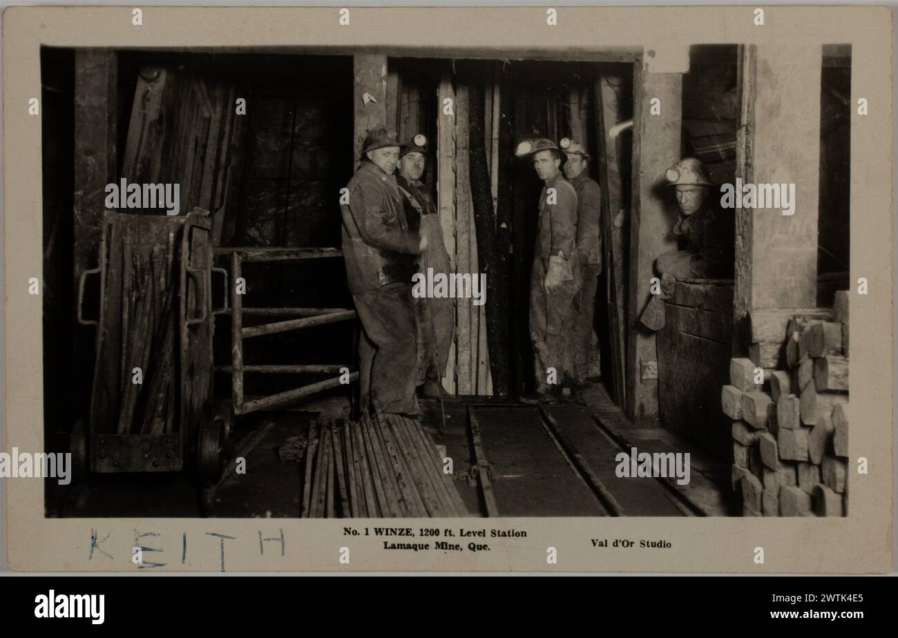 Gelatin silver print - No. 1 winze, 1,200-foot level station at the Lamaque mine, Val d'Or, Quebec, about 1935 Stock Photo