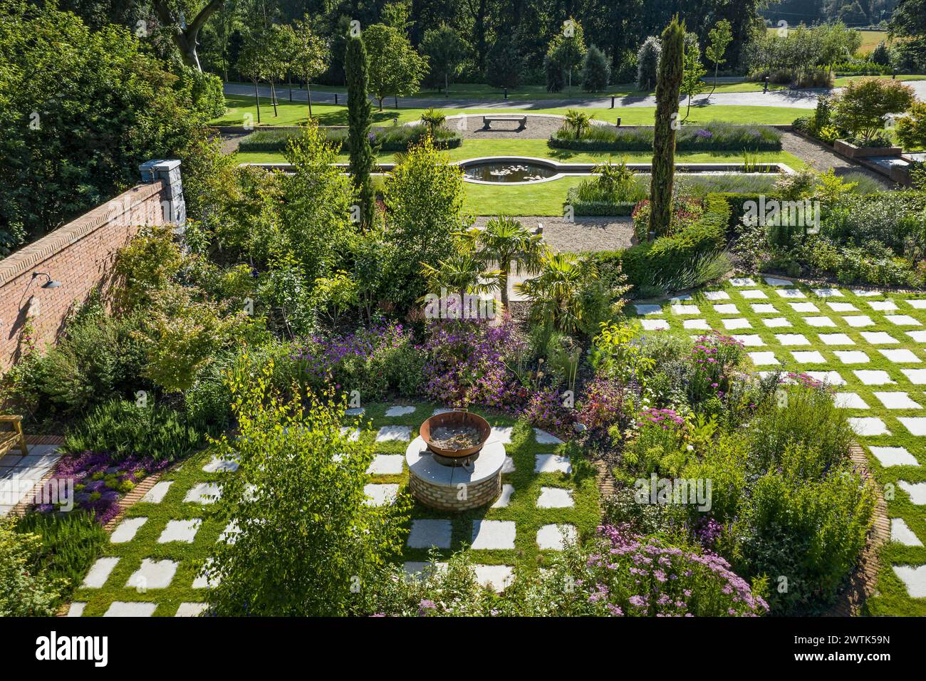 Garden terrace and rill in grounds of country house in Greystones, County Wicklow, Ireland Stock Photo