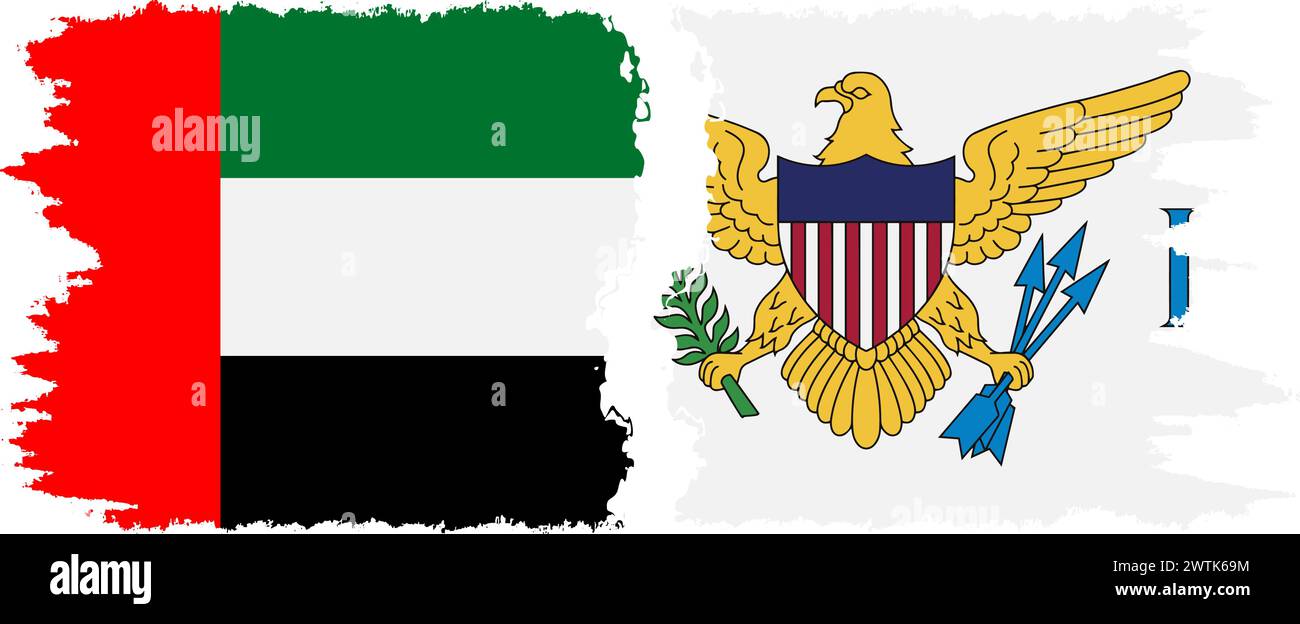 United States Virgin Islands and United Arab Emirates grunge flags connection, vector Stock Vector