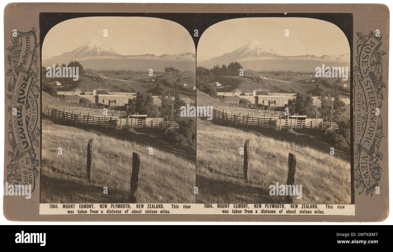 Mount taranaki stereoscopic photographs black and white prints stock