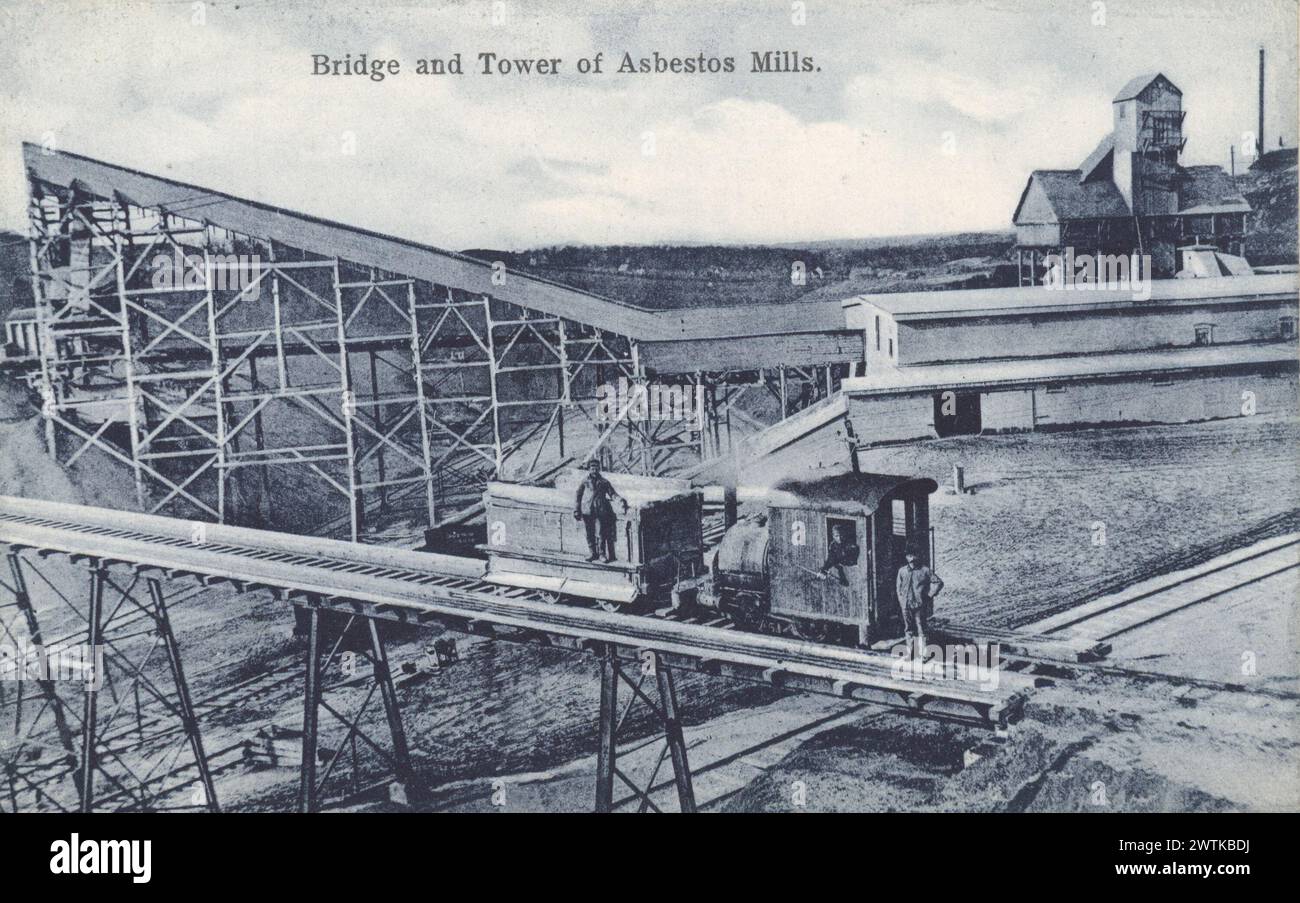 Collotype - Bridge and tower of Asbestos Mills, Asbestos, QC, about 1910 Stock Photo