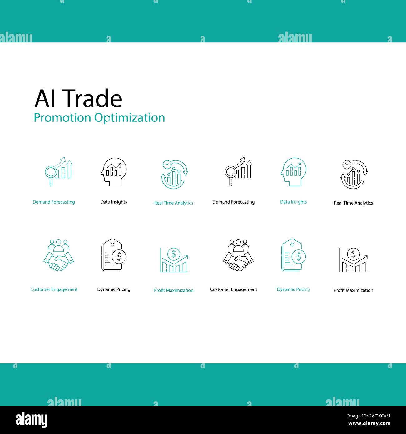 AI Driven Trade Promotion Vector Icons Enhancing Retail Performance Stock Vector