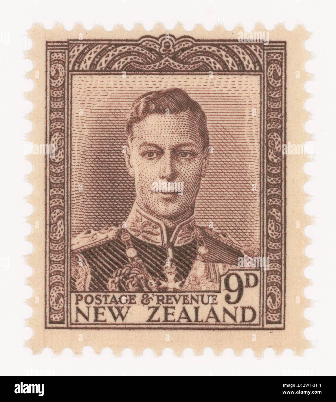 Issued nine penny 'King VI' definitive stamp in purplebrown