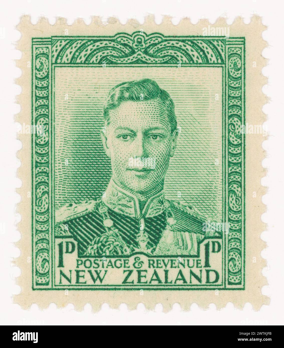 Issued one penny 'King VI' definitive stamp in green postage