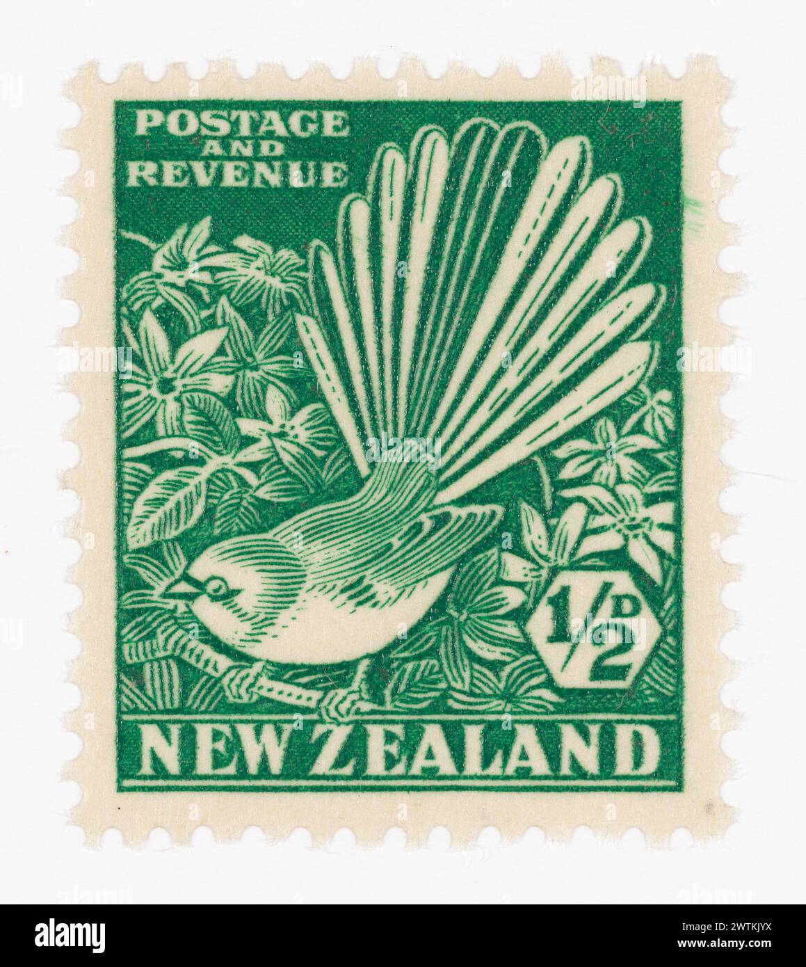 Issued half penny 'Collared Grey Fantail' stamp postage stamps Stock Photo