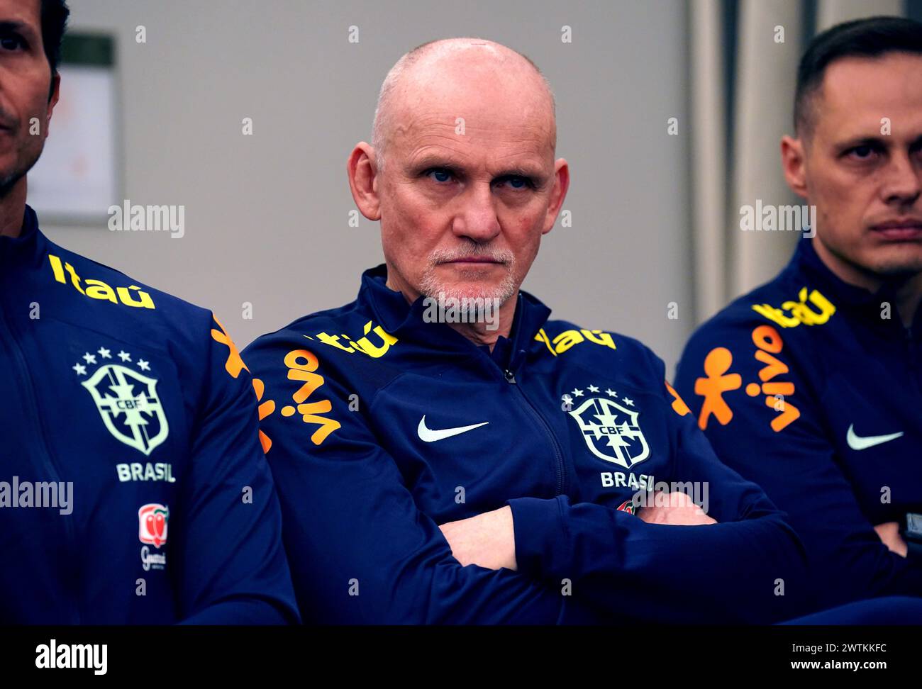 Claudio Taffarel (centre) during a press conference at Sopwell House, St Albans. Picture date: Monday March 18, 2024. Stock Photo