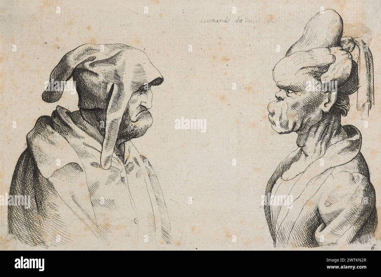 Caricatures and deformities after Leonardo. Two distorted heads. prints ...
