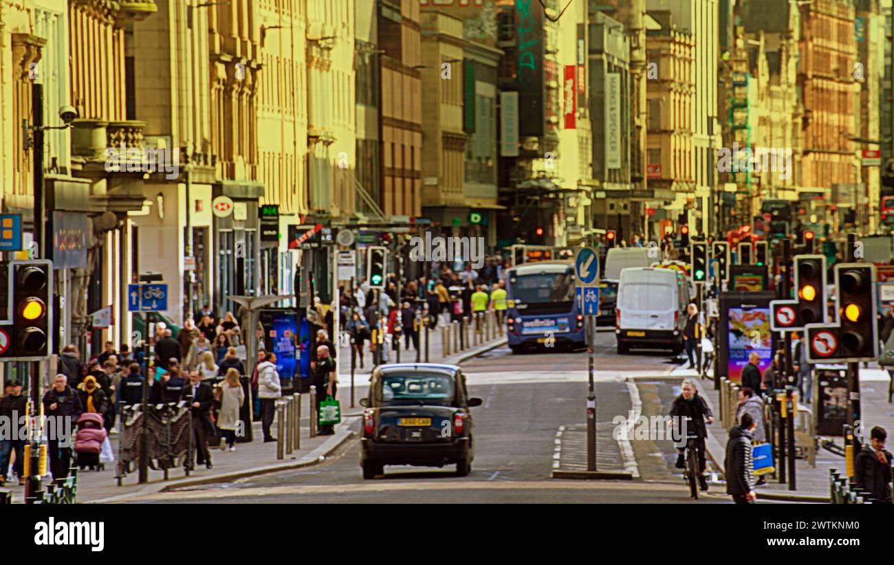 Glasgow, Scotland, UK. 18th March, 2024: UK Weather:   A busy argyle street and Sunny spring weather in the city  saw locals and tourists in the city centre. Credit Gerard Ferry/Alamy Live News Stock Photo