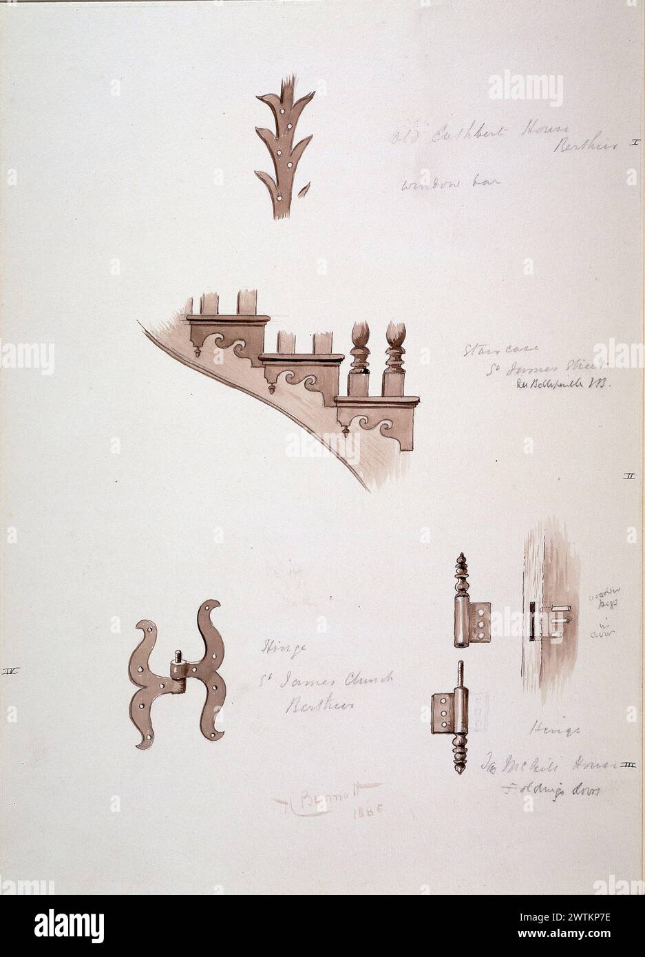 Drawing - Details of domestic architecture Henry Richard S. Bunnett (1845-1910) Stock Photo