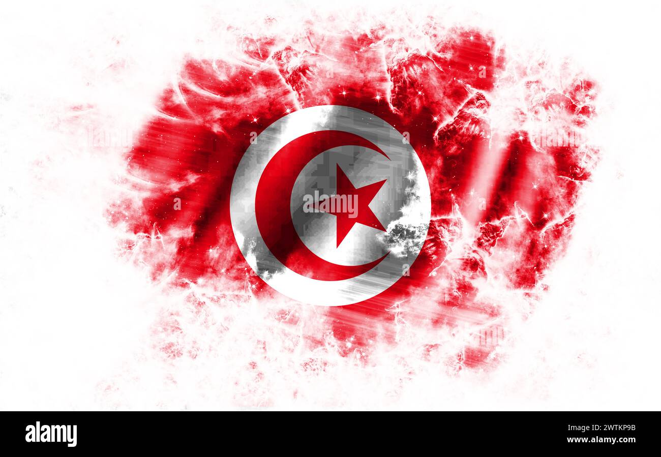 White background with torn flag of Tunisia Stock Photo