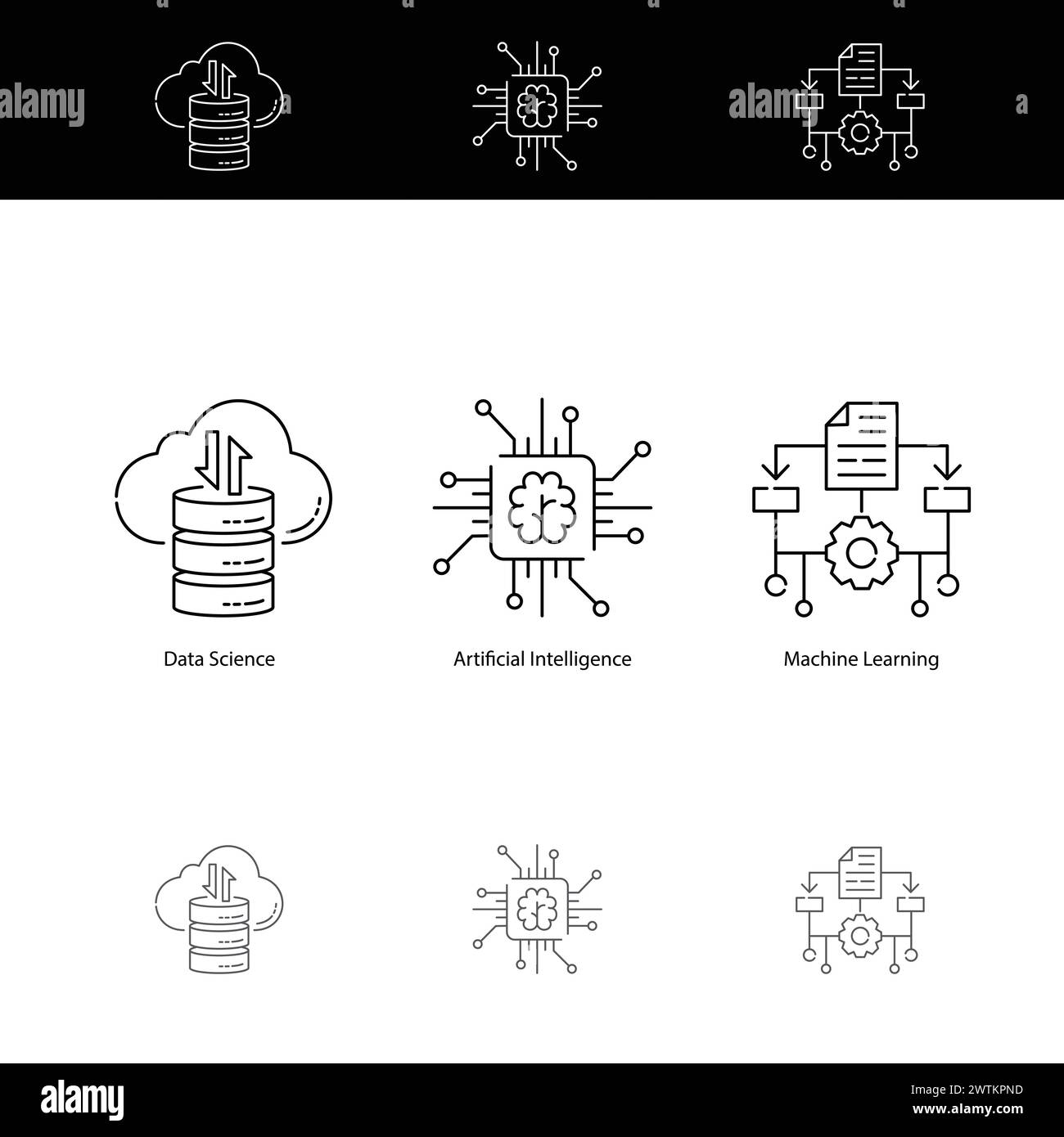 AI vs ML vs Data Science Vector Icon Set Exploring Core Concepts Stock ...