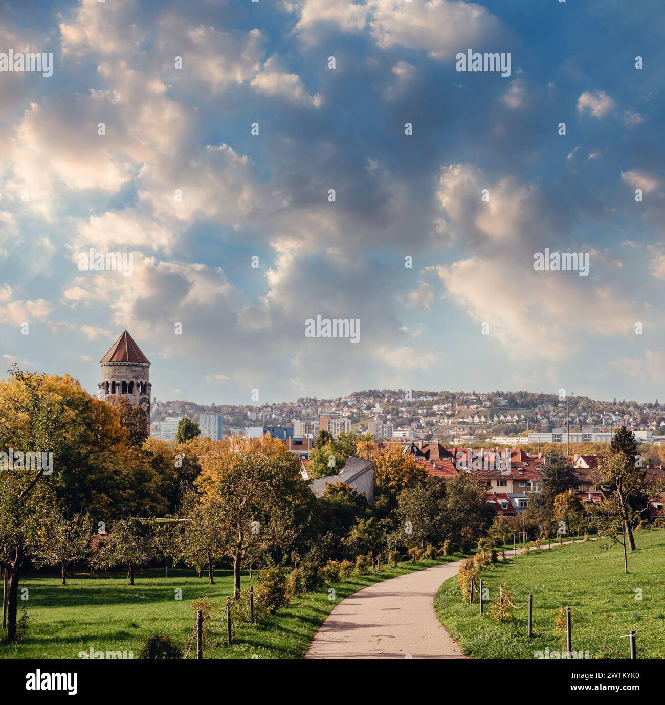 Germany, Stuttgart panorama view. Beautiful houses in autumn, Sky and ...