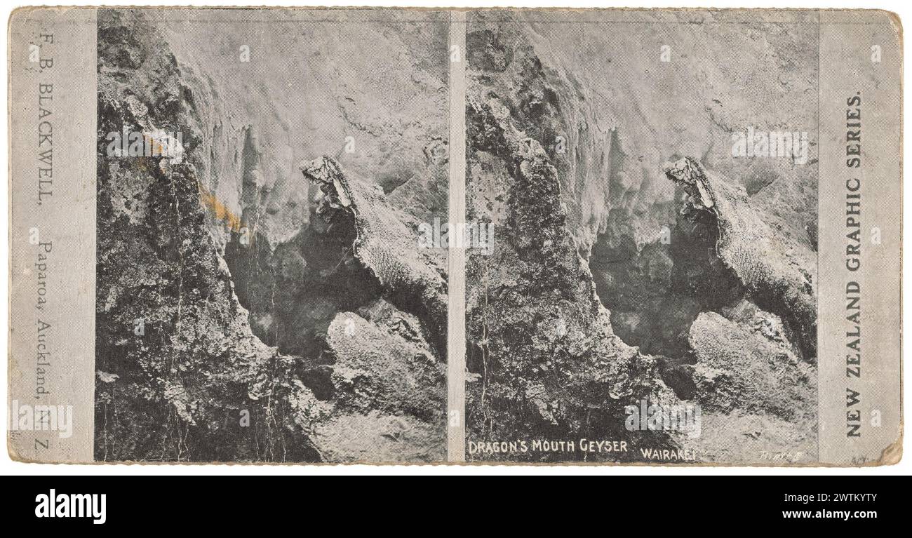 Dragon's Mouth Geyser, Wairakei stereoscopic photographs, relief halftones, black-and-white prints Stock Photo