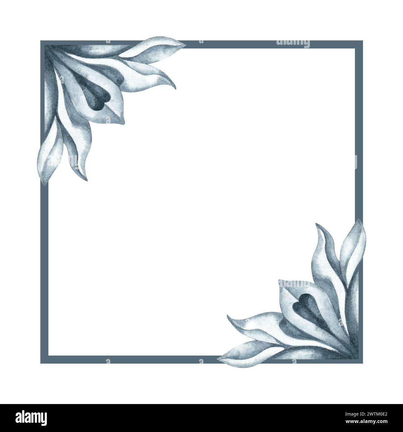Watercolor monochrome gray frame of abstract plant patterns and ...