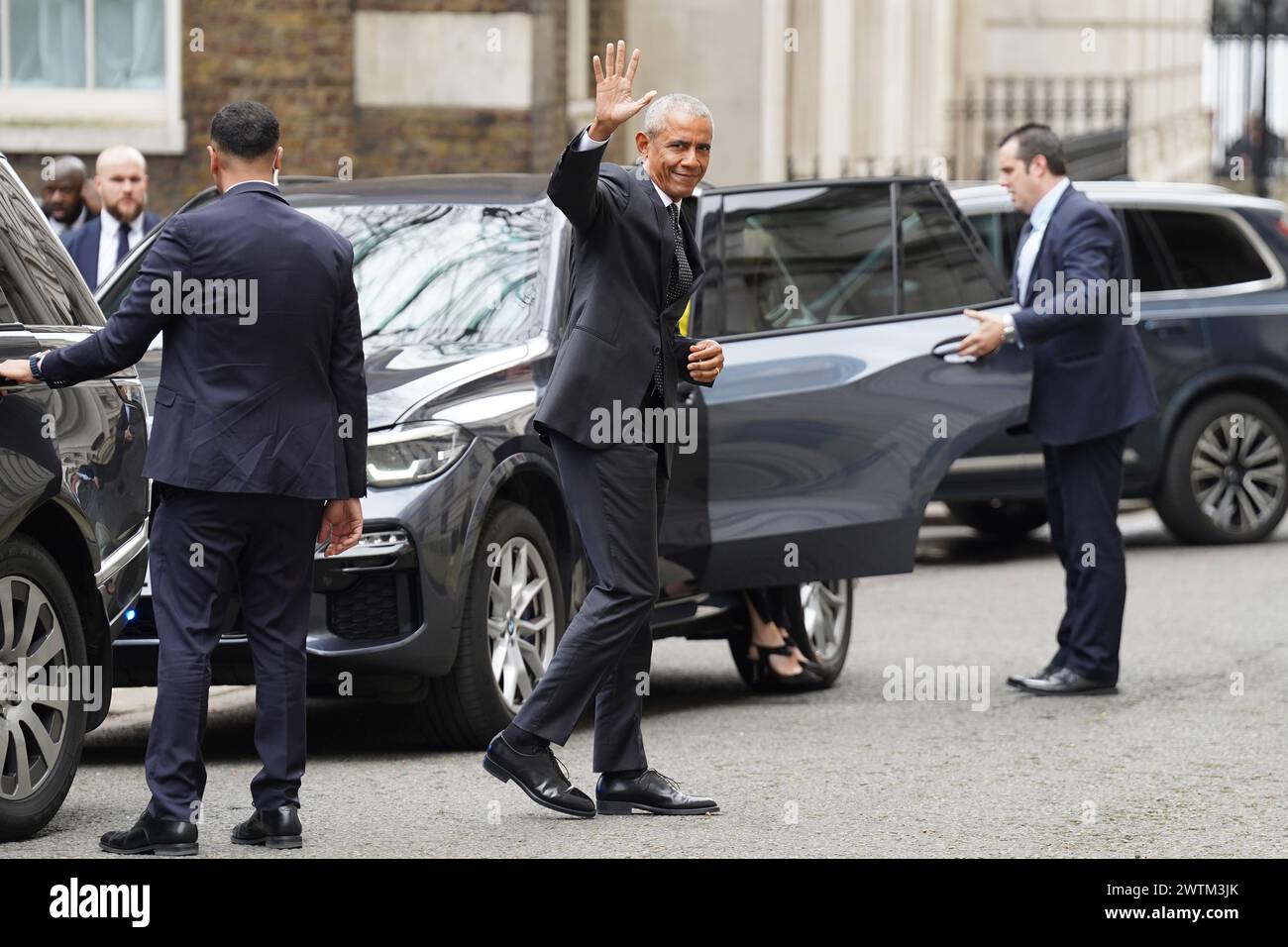 Former US president Barack Obama arrives for a meeting in Downing Street, London. Picture date: Monday March 18, 2024. See PA story POLITICS Obama. Photo credit should read: Stefan Rousseau/PA Wire Stock Photo