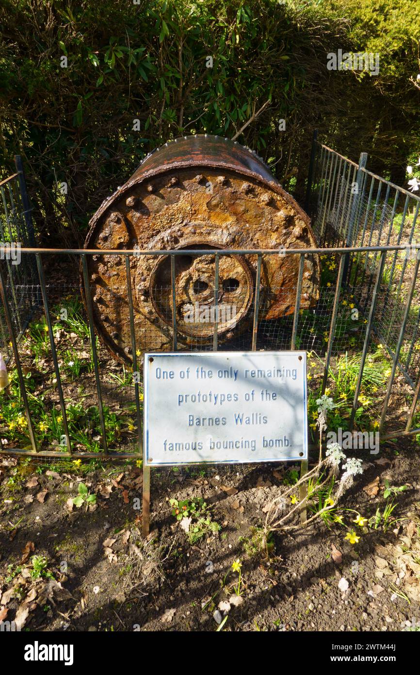 Remains of WW2 Bouncing Bomb, invented by Barnes Wallis.The Petwood Hotel, former Officers Mess of the wartime RAF 617 Dambusters Sqn. Woodhall Spa Stock Photo