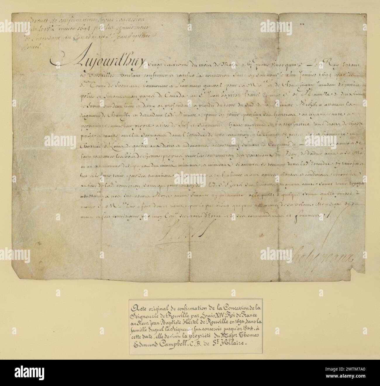 Land grant Deed confirming the grant of the Rouville seigneury by