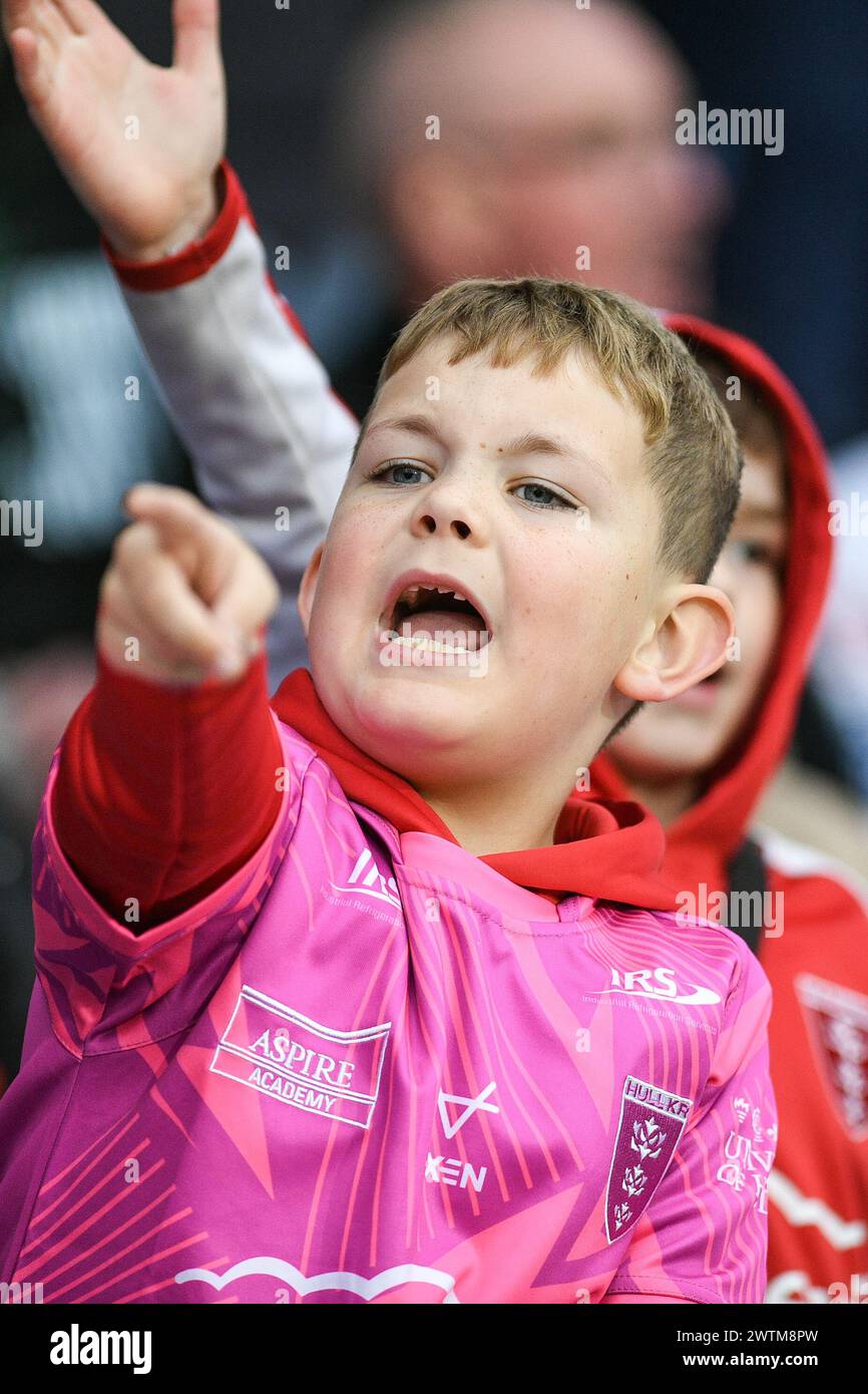 Huddersfield, England 16th March 2024 Hull Kingston Rovers fan. Rugby