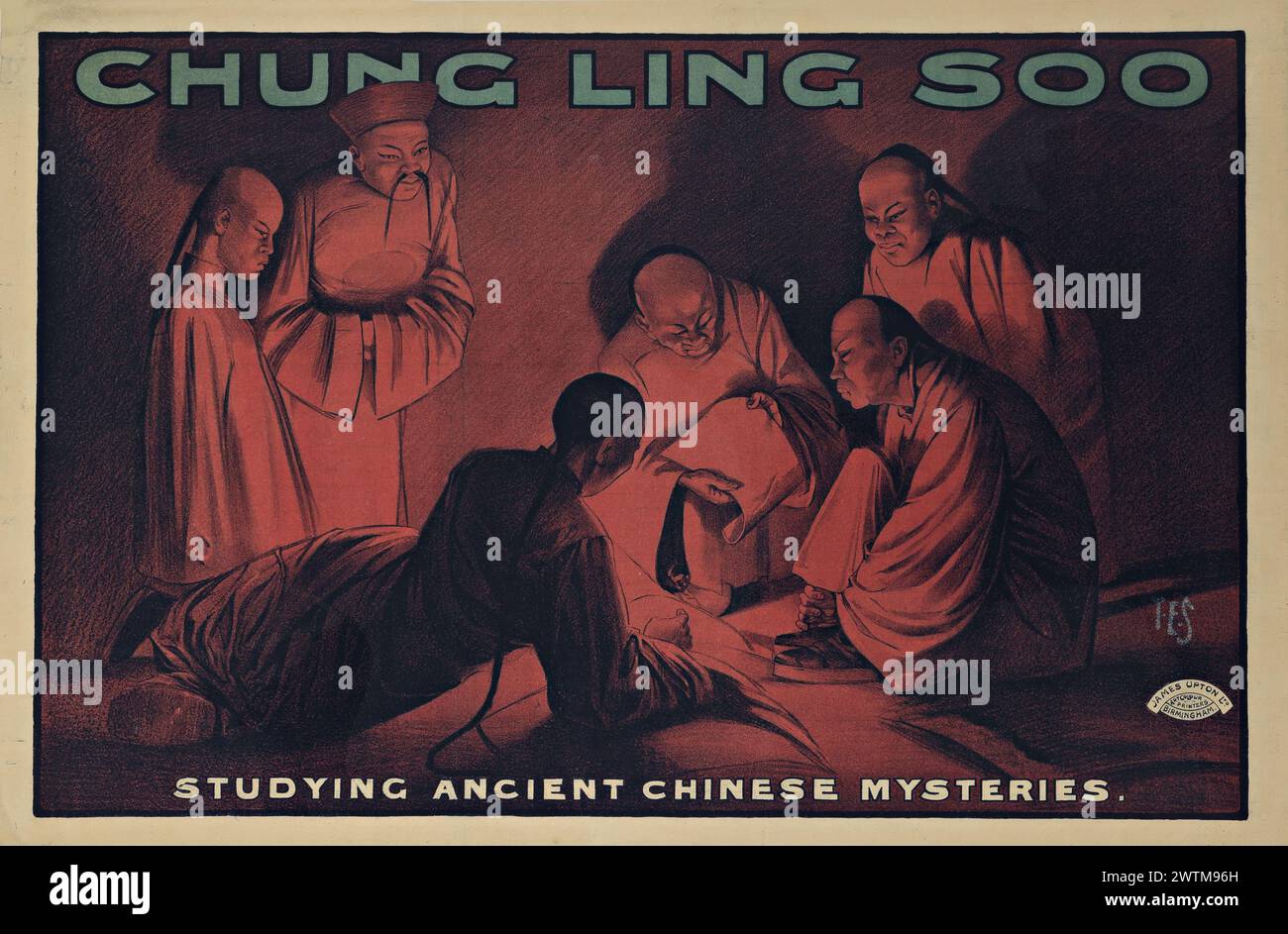 Magic poster Chung Ling Soo Studying Ancient Chinese Mysteries Stock
