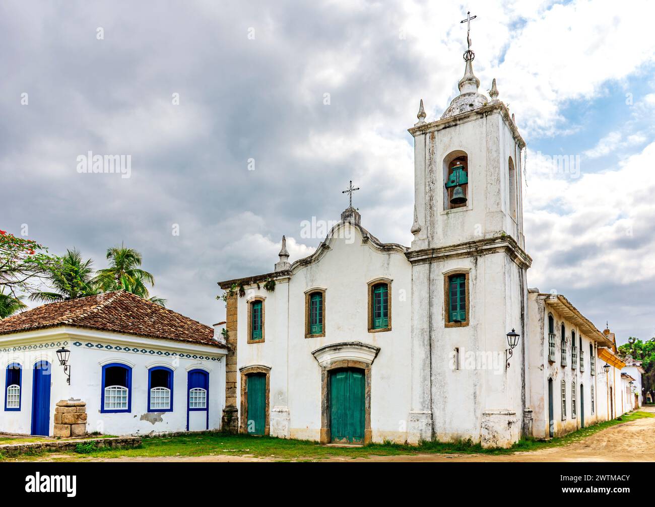 Facade of an old church in the historic city of Paraty in Rio de ...